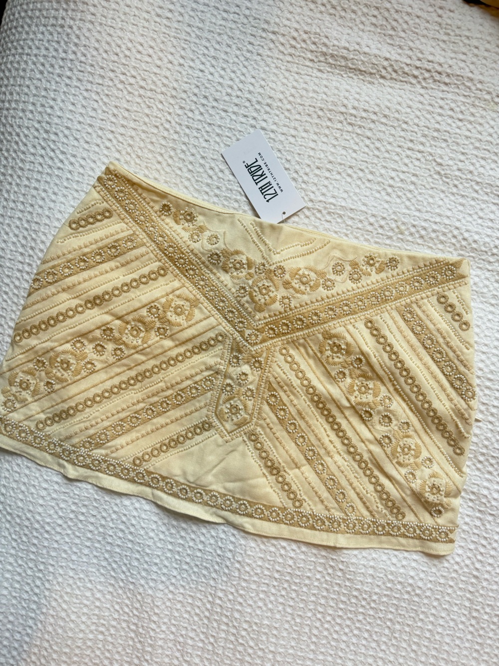 NWT | 12th Tribe | Del Sol Cream Beaded Micro Mini Skirt